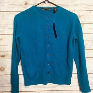 Lord & Taylor two ply cashmere Teal Button-Up Long Sleeve Cardigan Sweater PS